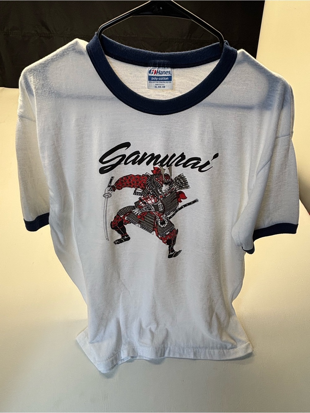 80’s Vintage Hanes Samurai T-Shirt Men’s XL White Ringer Tee Japanese Warrior